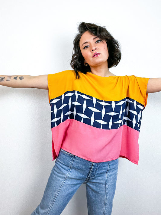 Scrappy Crop Marigold Pink Navy
