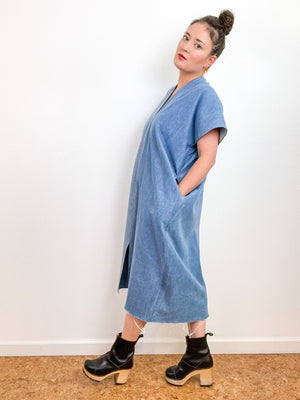 Denim Smock Dress Midi Two Tone