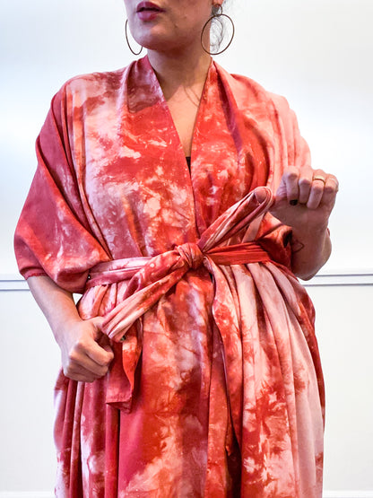 Hand-Dyed High Low Kimono Terracotta Tie