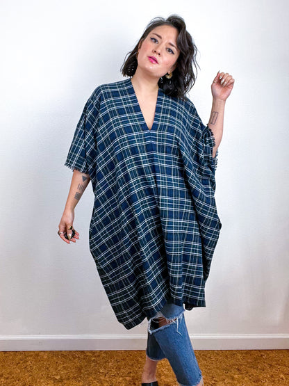 Plaid Oversized Smock Dress Navy