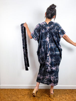 Single Gauze Midi Caftan Dress Deconstructed Black