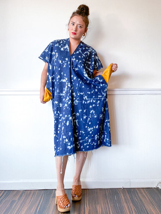 Denim Midi Smock Dress Bleach Speckle