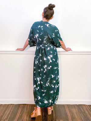 Print High Low Kimono Hunter Green Drops Knit
