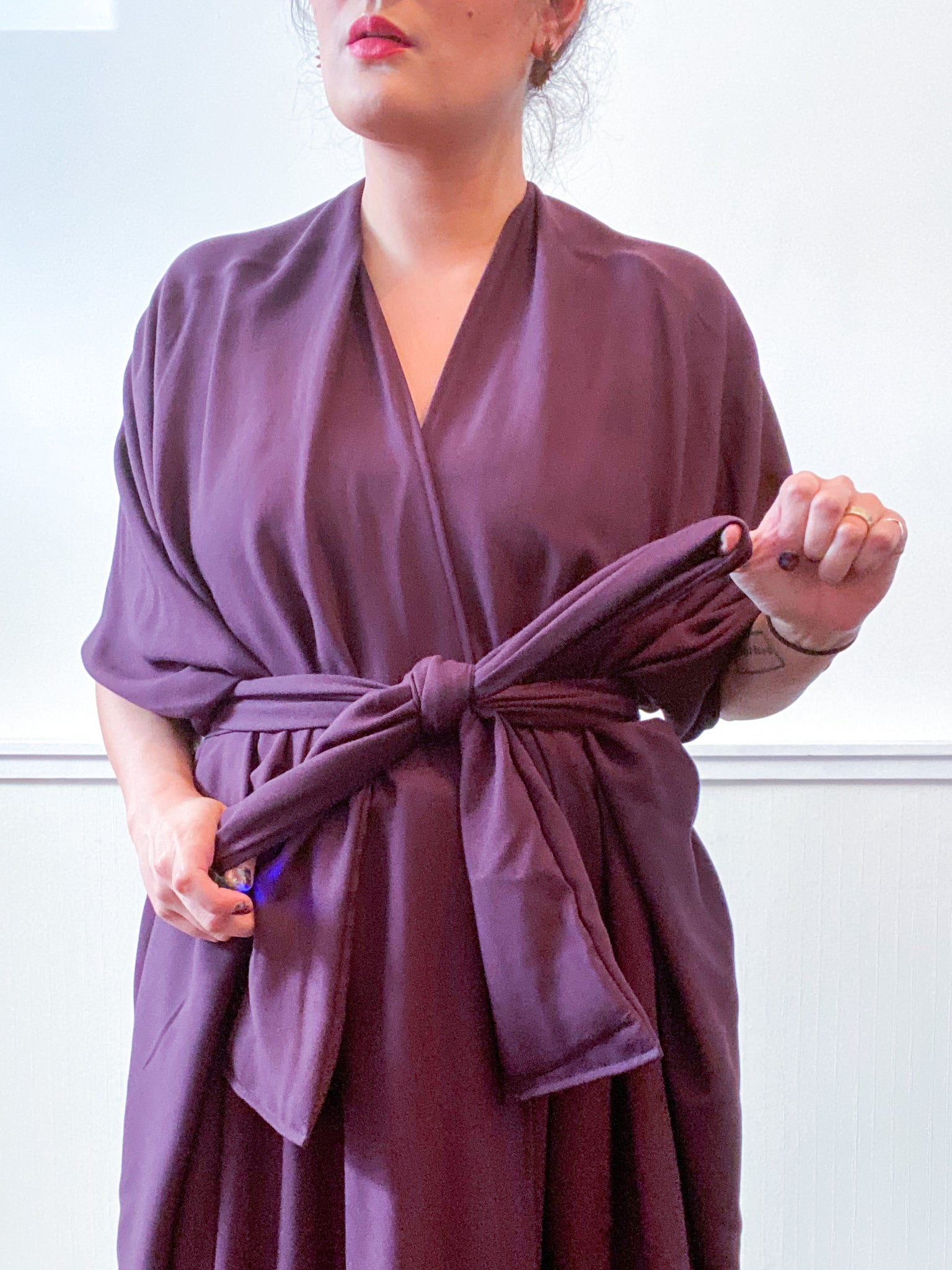 Solid High Low Kimono Plum Rayon Twill