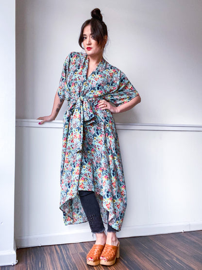 Print High Low Kimono Sage Mini Floral