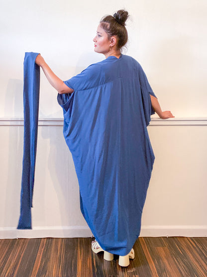 Solid High Low Kimono Classic Blue Rayon Challis