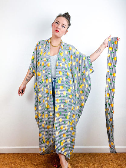 High Low Kimono Lemon Stripes Rayon Challis