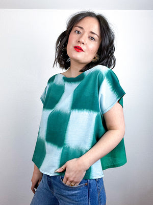 Hand-Dyed Flip Crop Aqua Green Checker