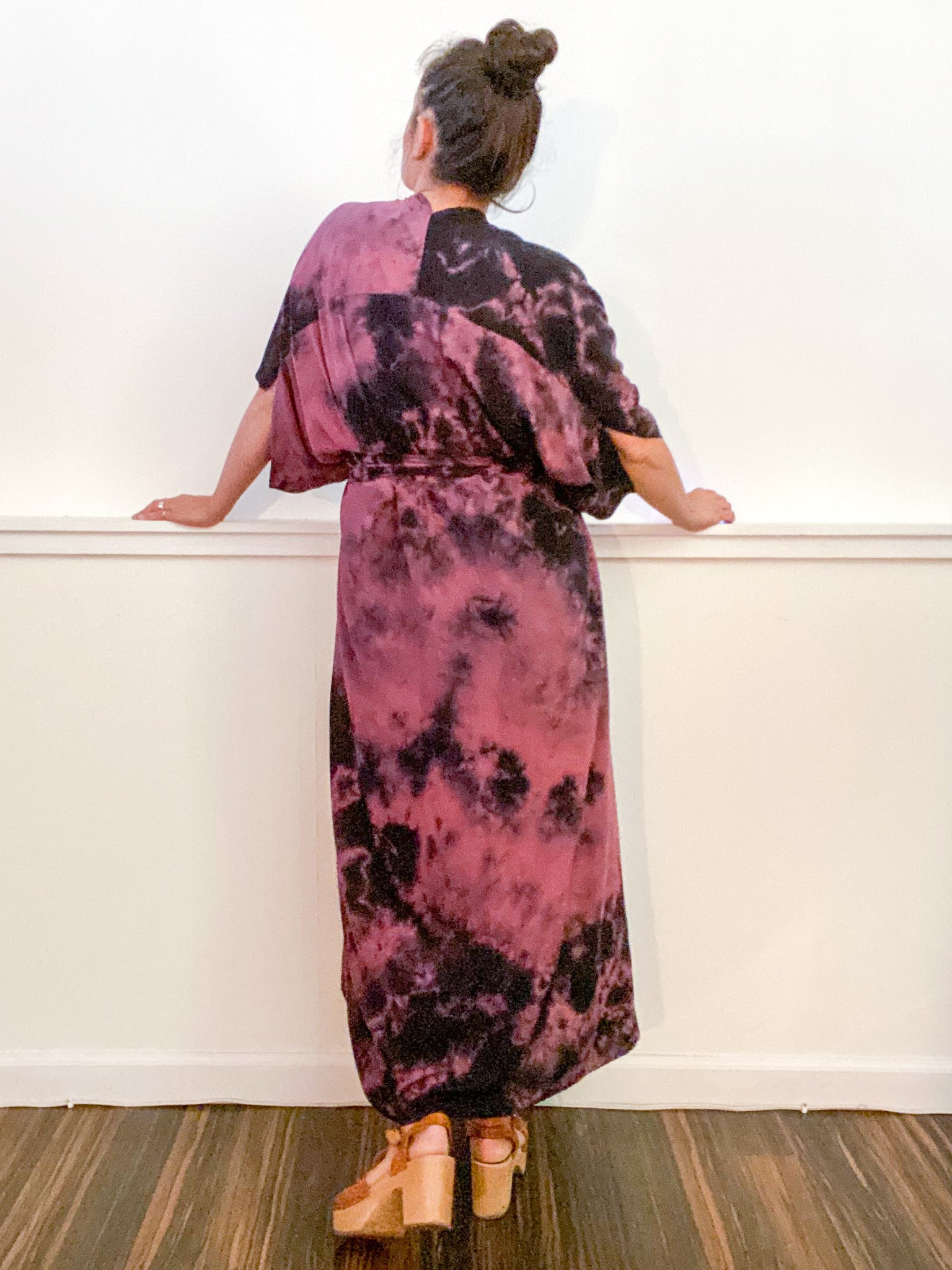 Hand-Dyed High Low Kimono Rose Black Overdye