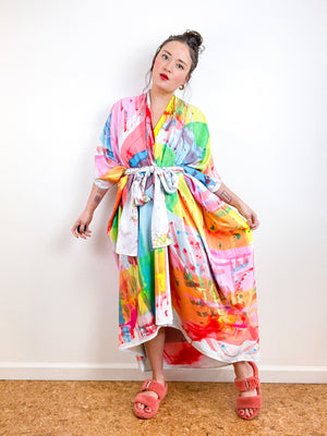Hand-Dyed High Low Kimono CMY Prism