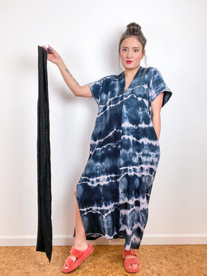 Double Gauze Caftan Dress Black Midi