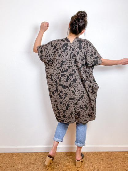 Jacquard Knit Smock Dress Black and Tan