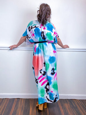 OOAK Hand-Dyed High Low Kimono Multicolor Watercolor Brushstroke