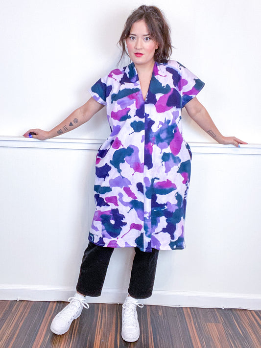 Hand-Dyed Sweatshirt Smock Dress Amethyst Orchid Teal Indigo
