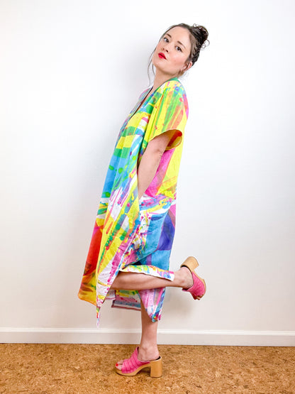 Hand-Dyed Linen Midi Smock Dress CMY Prism