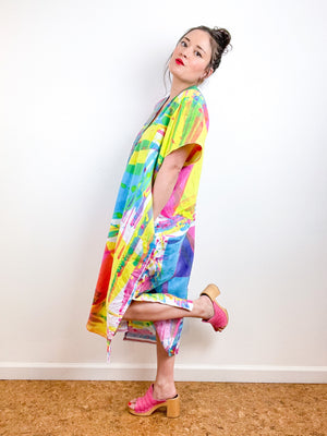 Hand-Dyed Linen Midi Smock Dress CMY Prism