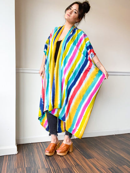 Limited Edition Hand-Dyed High Low Kimono Multicolor Stripes