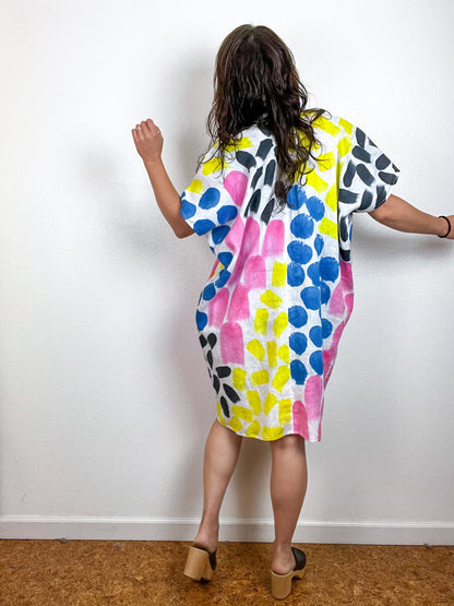 Hand-Dyed Linen Smock Dress Multi Confetti