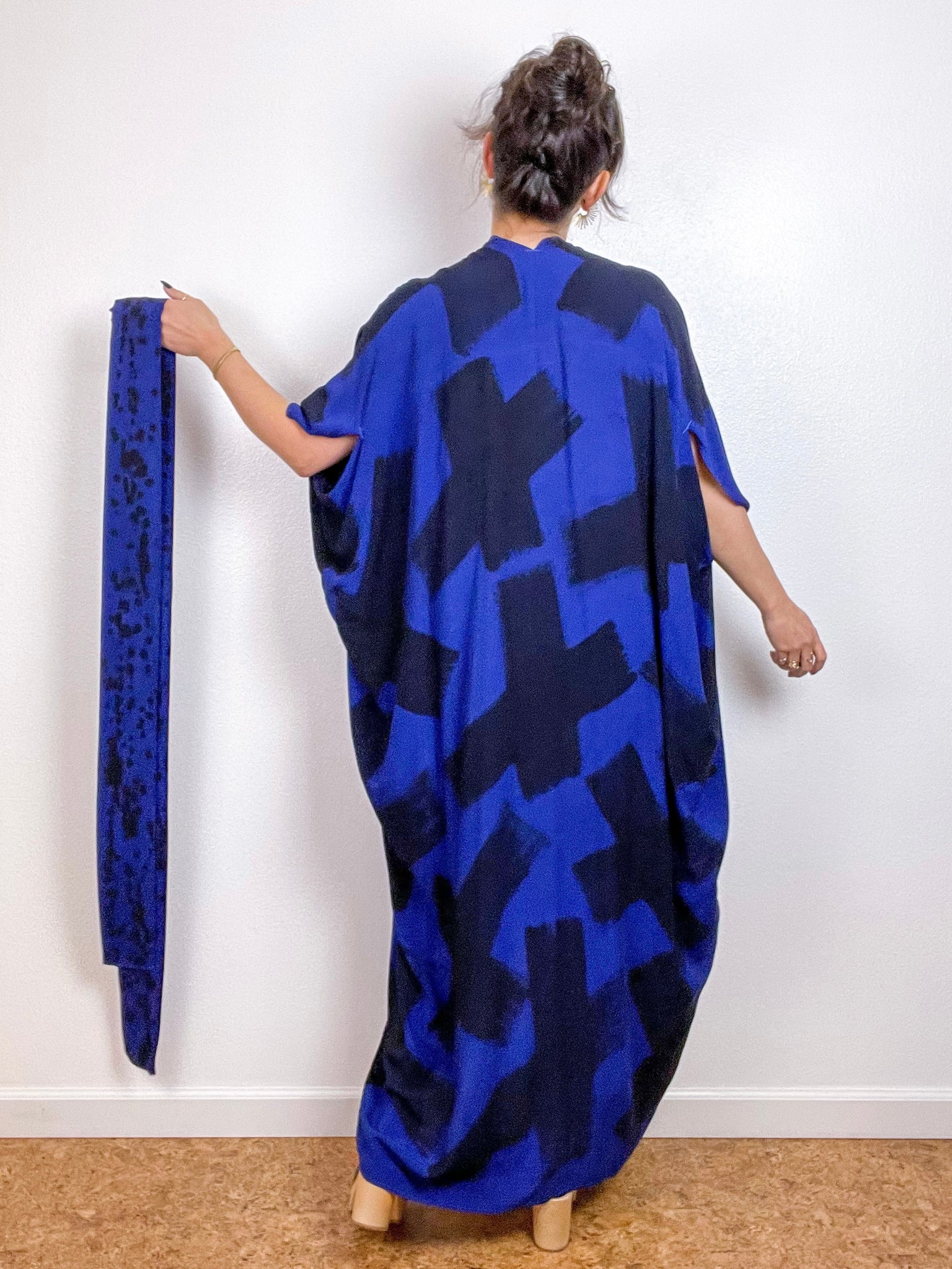 Hand-Dyed High Low Kimono Royal Black X