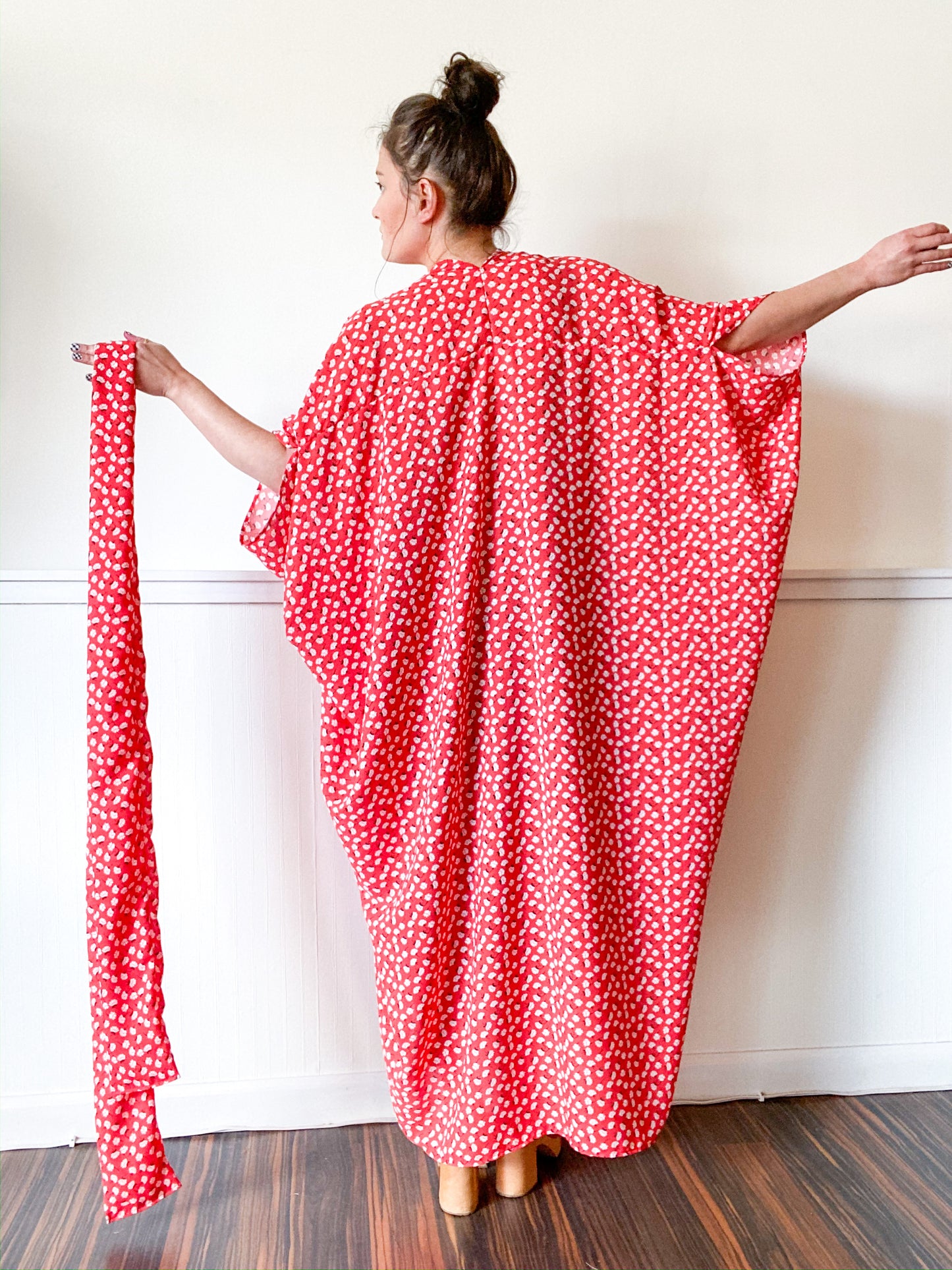 Print High Low Kimono Red Mini Floral
