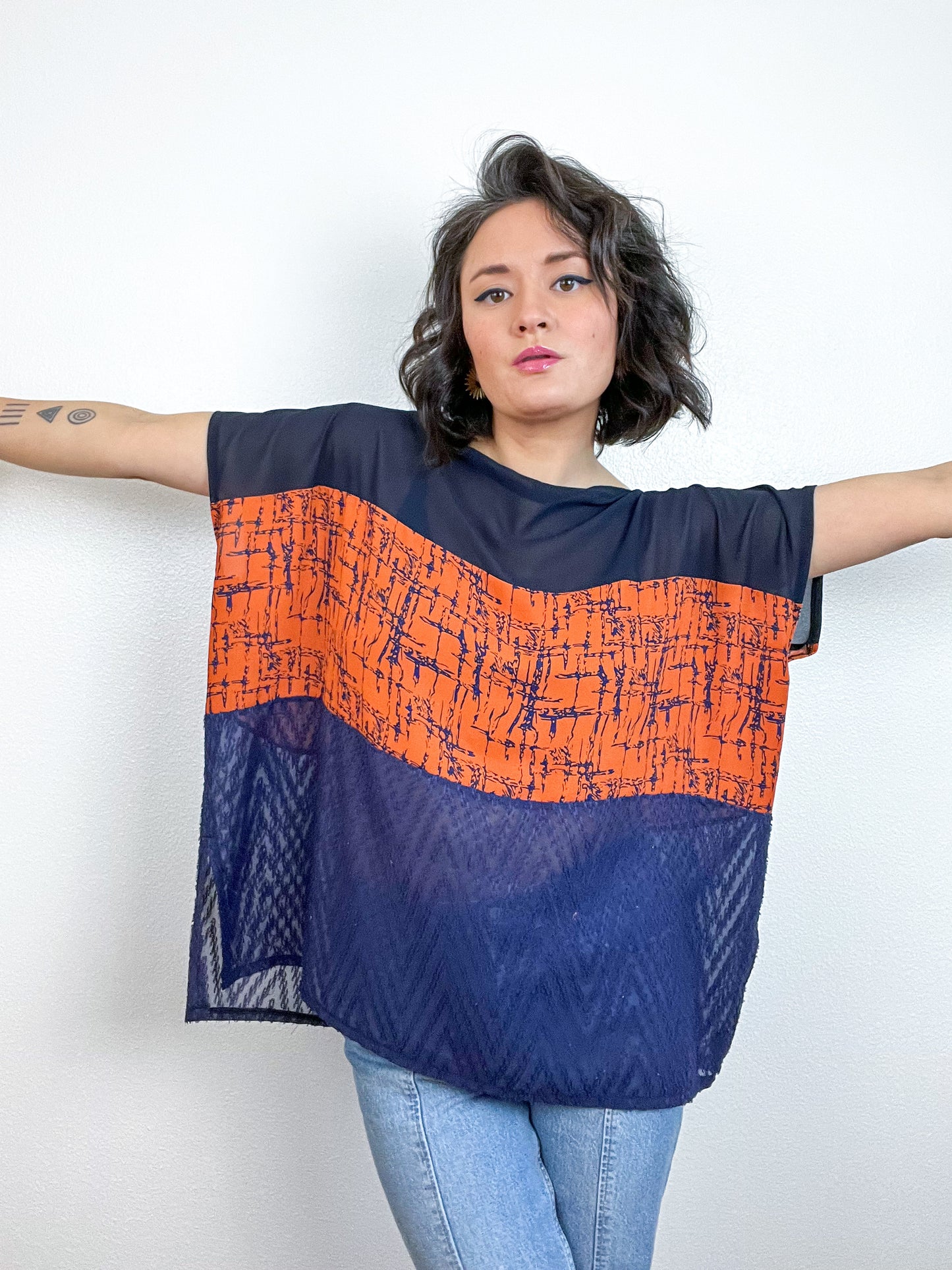 Scrappy Crop Navy Rust Graphic