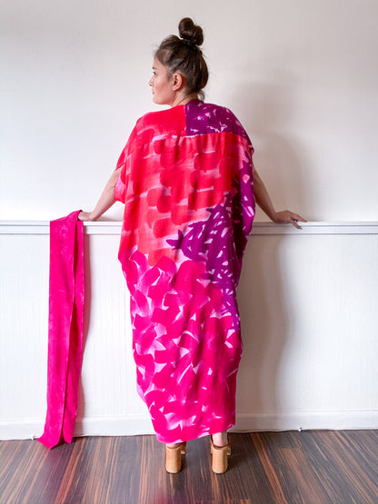 Limited Edition Hand-Dyed High Low Pink Red Brustrokes