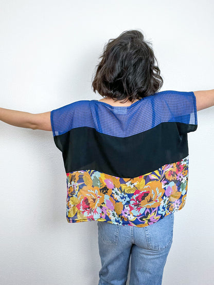 Scrappy Crop Royal Black Floral Gingham