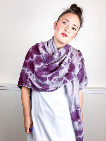Hand-Dyed Large Square Scarf Grey Black Cherry Tie