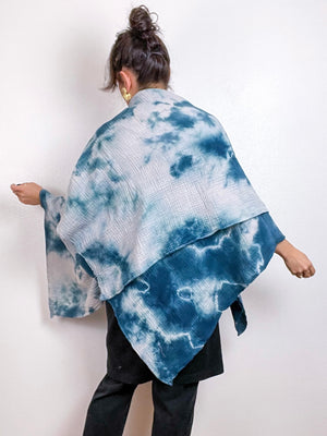 Hand-Dyed Double Gauze Blanket Scarf Teal Tie