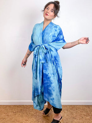 Hand-Dyed High Low Kimono Aqua Royal Tie