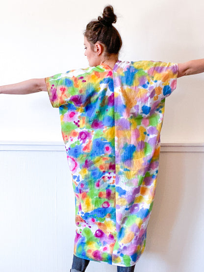 Hand-Dyed Linen Smock Dress Rainbow Watercolor