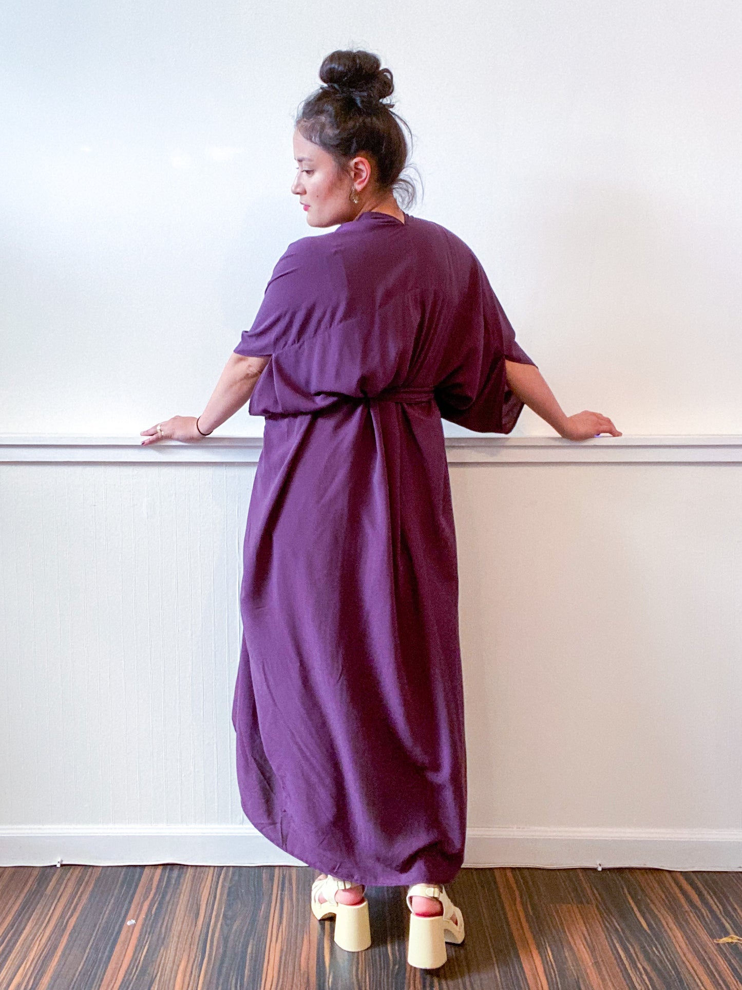 Solid High Low Kimono Dusty Purple Rayon Challis