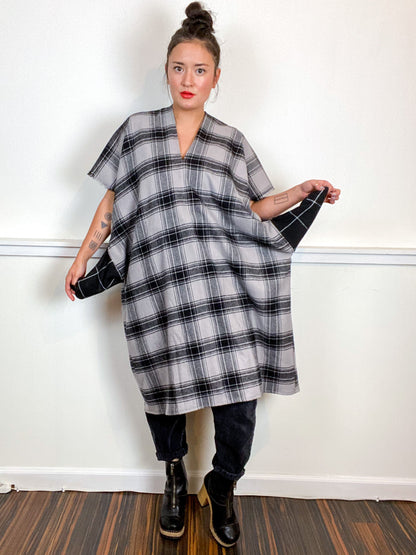 Plaid Smock Dress Classic Grey Size Medium