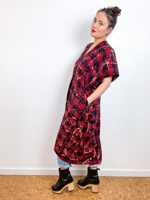 Disrupted Plaid Flannel Smock Dress Red Bleach