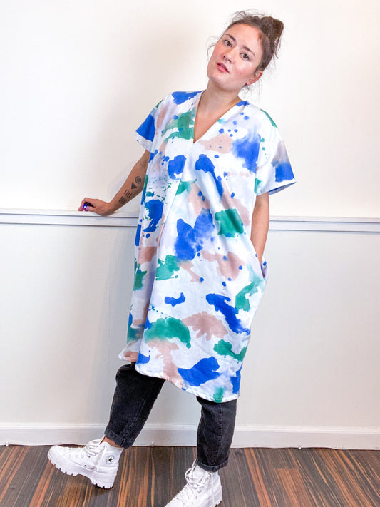 Hand-Dyed Sweatshirt Smock Dress Pink Sky Wisteria Sea