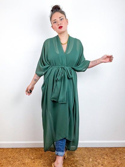 Solid High Low Kimono Spruce Green Chiffon