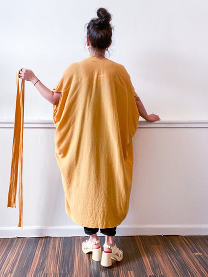 Solid High Low Kimono Mustard Cotton Gauze