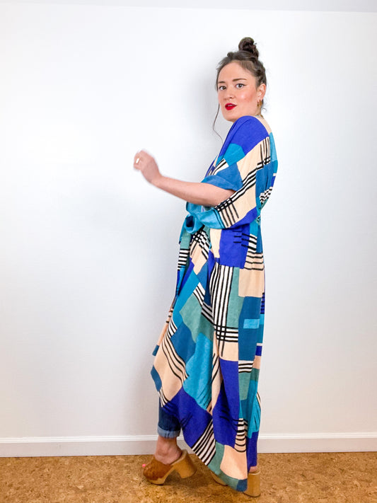 High Low Kimono Nineties Plaid Rayon Challis