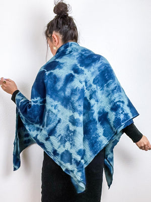 Hand-Dyed Cotton Blanket Scarf Sage Indigo Lines