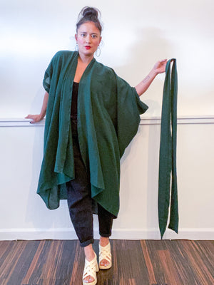 Solid High Low Kimono Hunter Green Cotton Gauze