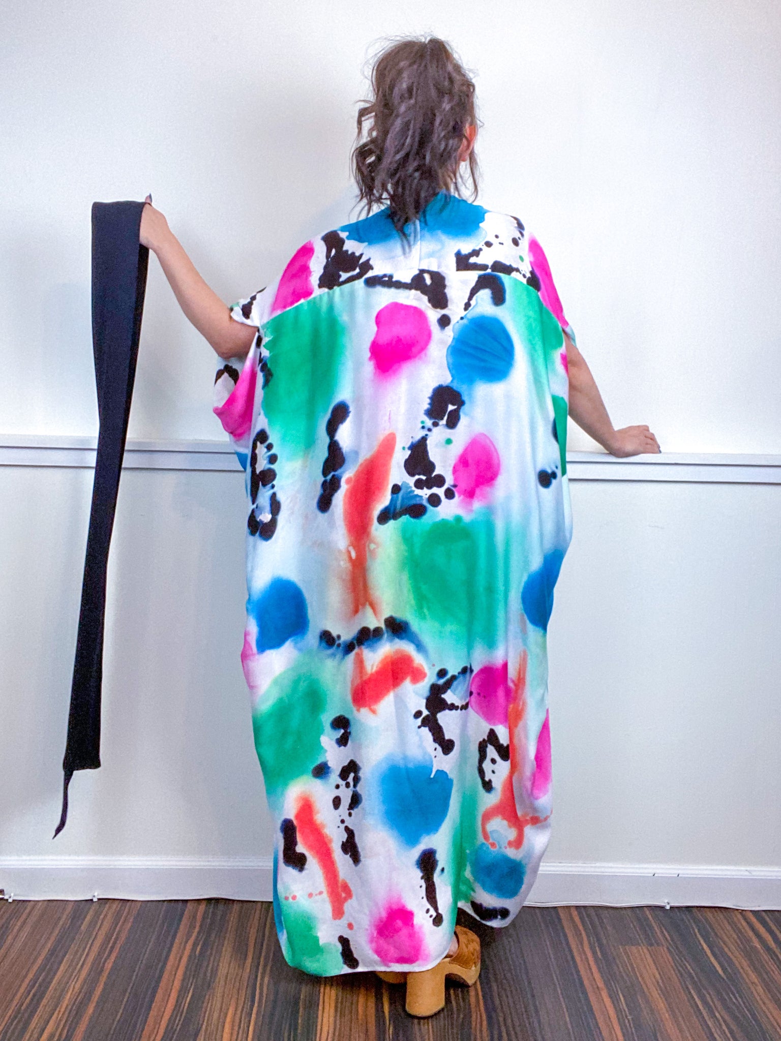 OOAK Hand-Dyed High Low Kimono Multicolor Watercolor
