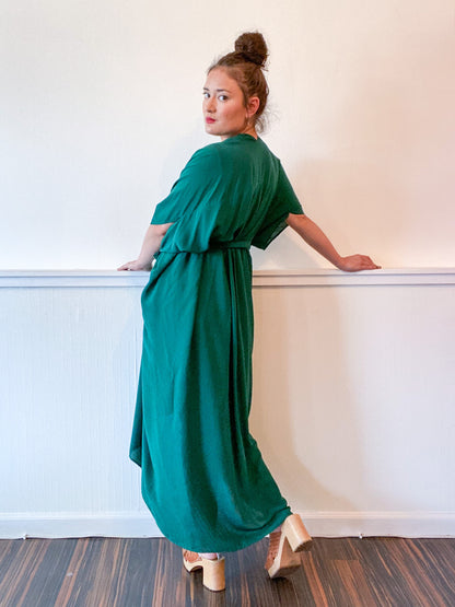 Solid High Low Kimono Emerald Rayon Challis