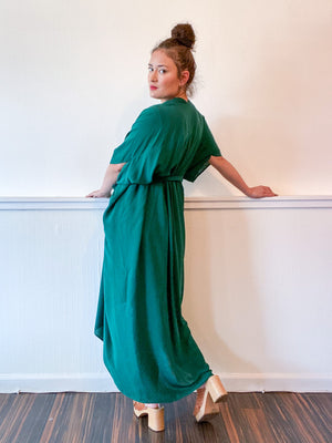 Solid High Low Kimono Emerald Rayon Challis