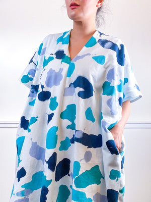 OOAK Hand-Dyed Sweatshirt Smock Dress Size Large Teal Parakeet Baby Blue Aqua