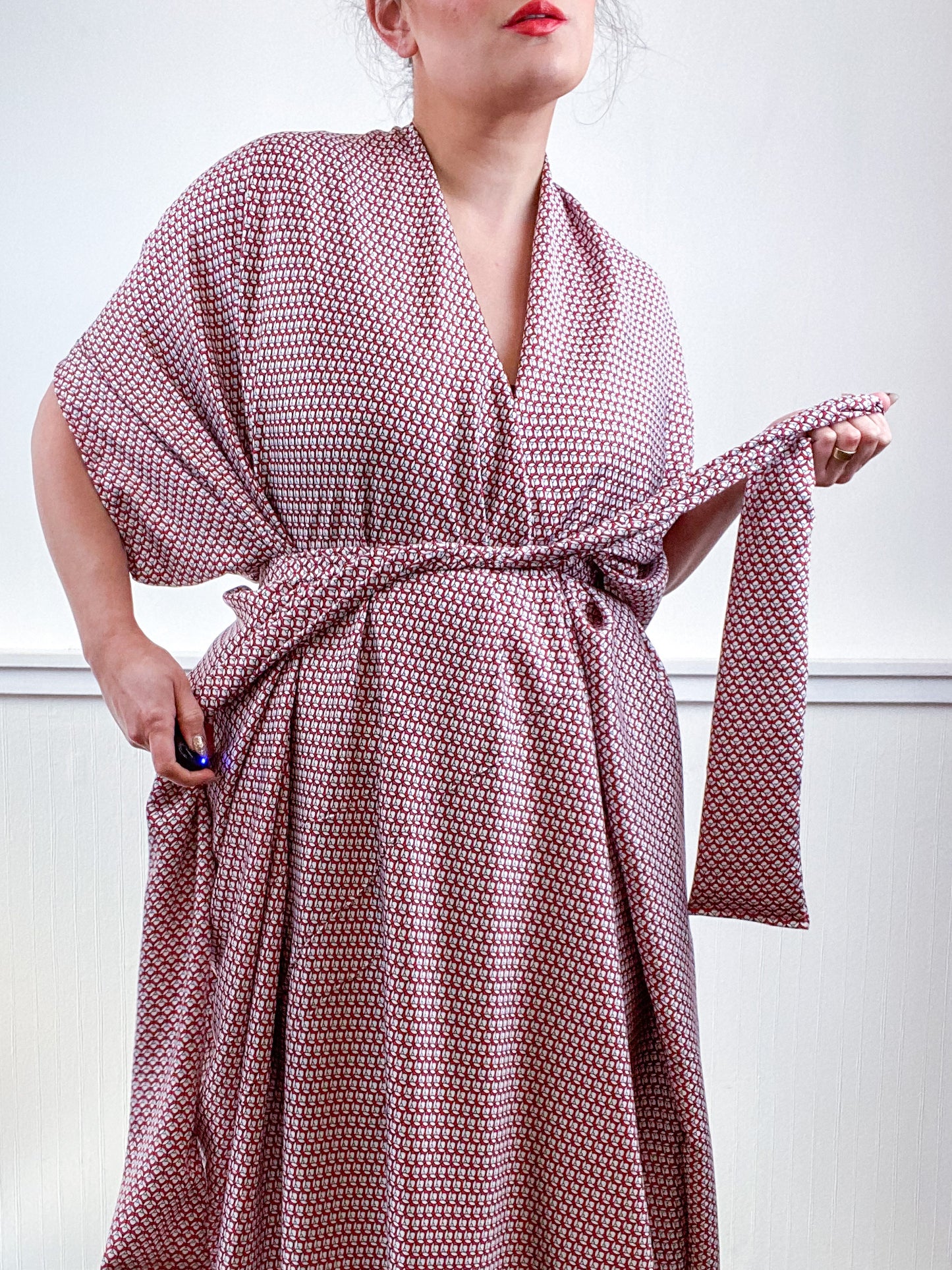 Print High Low Kimono Red Mini Mod Challis