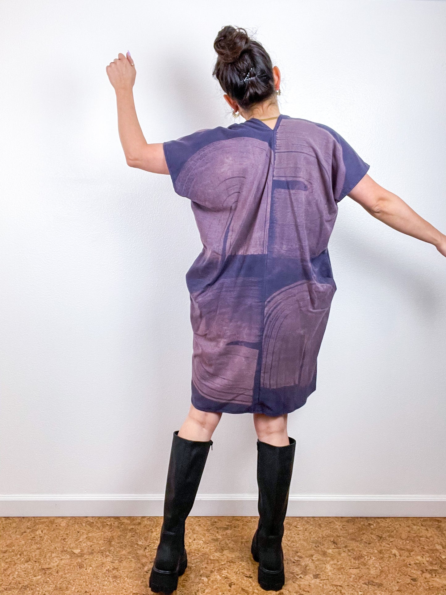 Bleached Flannel Smock Dress Mauve Brushstrokes