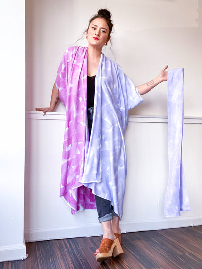 Limited Edition Hand-Dyed High Low Kimono Wisteria Lilac