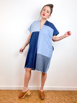 Denim Smock Dress Patchwork