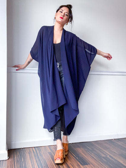 Print High Low Kimono Navy Georgette