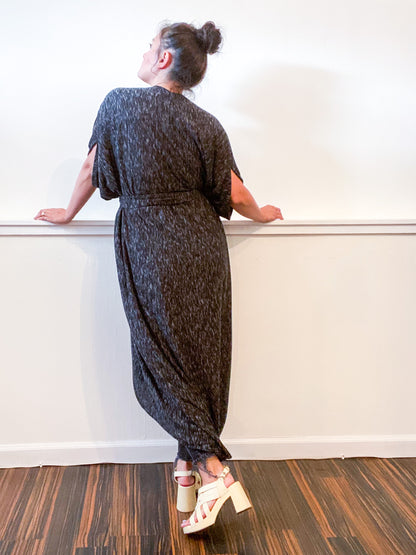 Solid High Low Kimono Charcoal Slub Sweater Knit